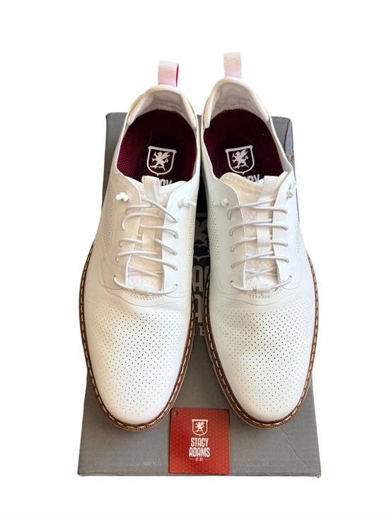 Stacy Adams Synchro Plain Toe Elastic Lace-Up casual white dress shoes Mens Sz 8